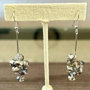 Reflective Faceted Grey Bead Dangle Earrings